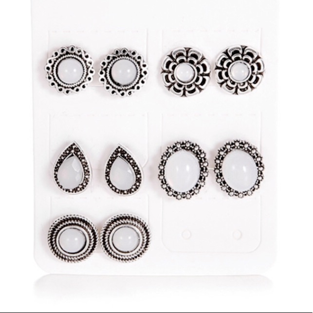 Brand New 5 Pair White Opal Earring Set